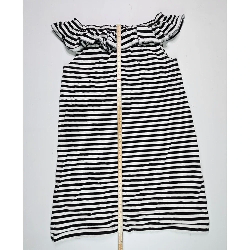 Kate Spade Stripe Off‎ the Shoulder Dress Women L Black White Ruffle Cotton H317